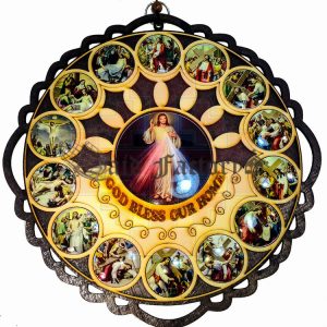 round shape wooden fourteen station of the cross wall hanging plaque god bless our home craft