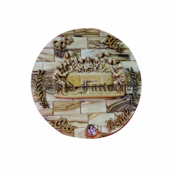 olive wood god bless our home wall hanging plaque with gypsum last supper