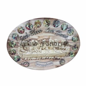 olive wood hand made plaque fourteen station of the cross sticker with god bless our home