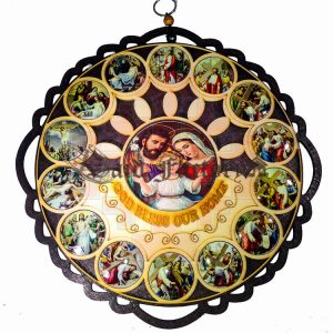 round shape wooden fourteen station of the cross wall hanging plaque god bless our home craft