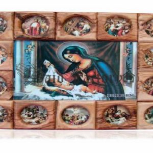 olive wood god bless our home fourteen station of the cross wall hanging plaque with virgin Mary