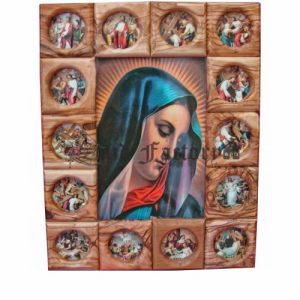 olive wood god bless our home fourteen station of the cross wall hanging plaque with virgin Mary