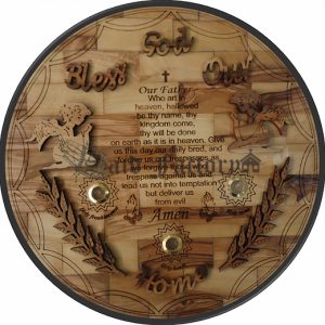 olive wood god bless our home wall hanging plaque with our father prayer