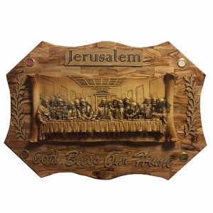 large olive wood god bless our home wall hanging plaque with last supper
