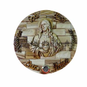 olive wood god bless our home wall hanging plaque with gypsum Jesus Christ and holy soilBethlehem