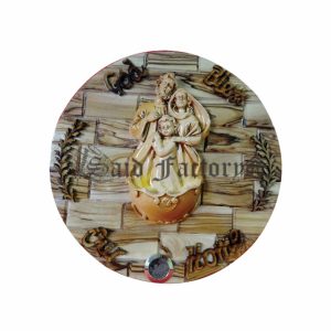 olive wood god bless our home wall hanging plaque with gypsum craft holy family