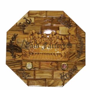 octagonal shape god bless our home wall hanging plaque with gypsum last supper and two holy land elements