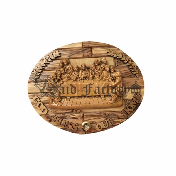 olive wood oval shape plaque god bless our home wall hanging last supper carving with holy incense