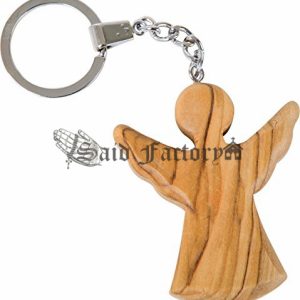 Olive wood key ring guardian angel key ring