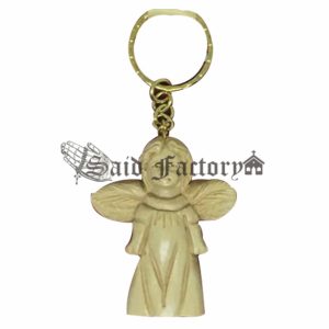 olive wood hand made Christmas angel key chain