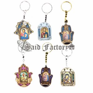 wooden engraving hamsaChristian images key chain