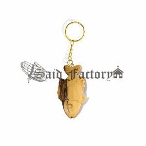 olive wood fish keychain