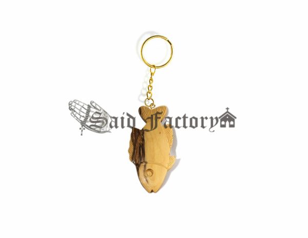 olive wood fish keychain