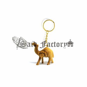 olive wood carving camel keychain