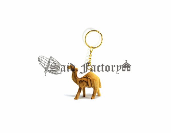 olive wood carving camel keychain