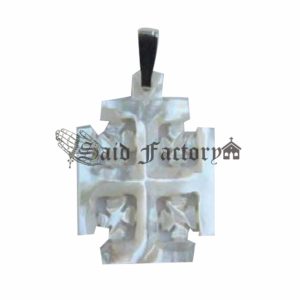 mother of pearl white sea shell Jerusalem cross pendant necklace