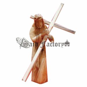 olive wood Detailed Jesus Christ carrying the cross carving statue hand made