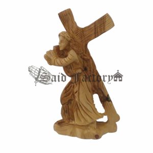 olive wood Jesus statue carrying the cross