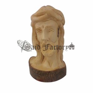 hand made carved olive wood Jesus bust with Crown