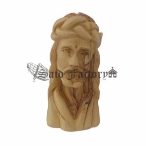 Jesus with crown of thorn hand made statue -olive wood