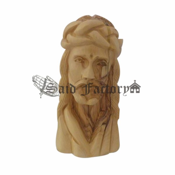 Jesus with crown of thorn hand made statue -olive wood