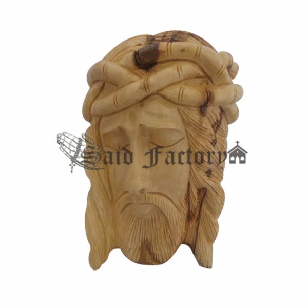 olive wood Jesus Face statue on Plaque carving