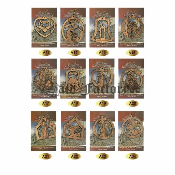 olive wood engraving Christmas tree ornament