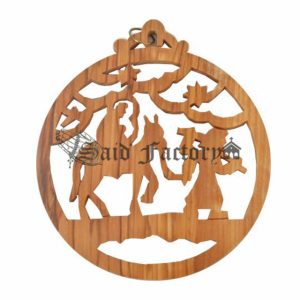 hand made Bethlehem olive wood Christmas tree ornament -flight to epypt