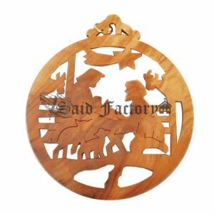 hand made olive wooden Christmas tree ornament