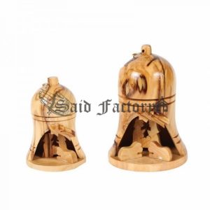olive wood Christmas bell nativity ornament