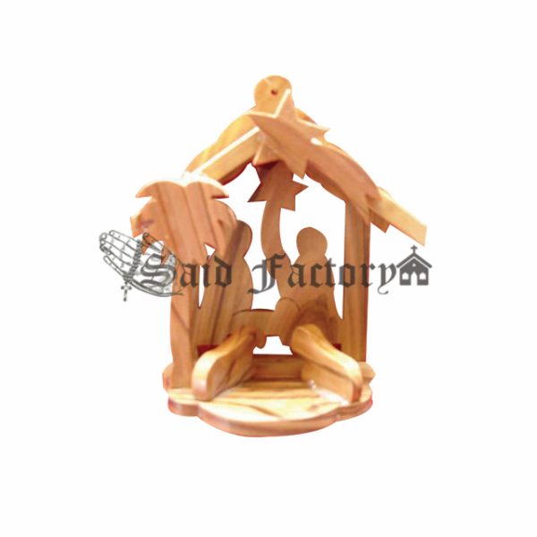 olive wood hand made nativity Christmas tree ornament