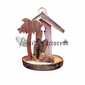 Bethlehem olive wood Simple Manger Scene bark Christmas tree Ornament