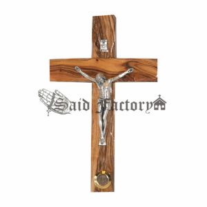 olive wood catholic cross with holy soil