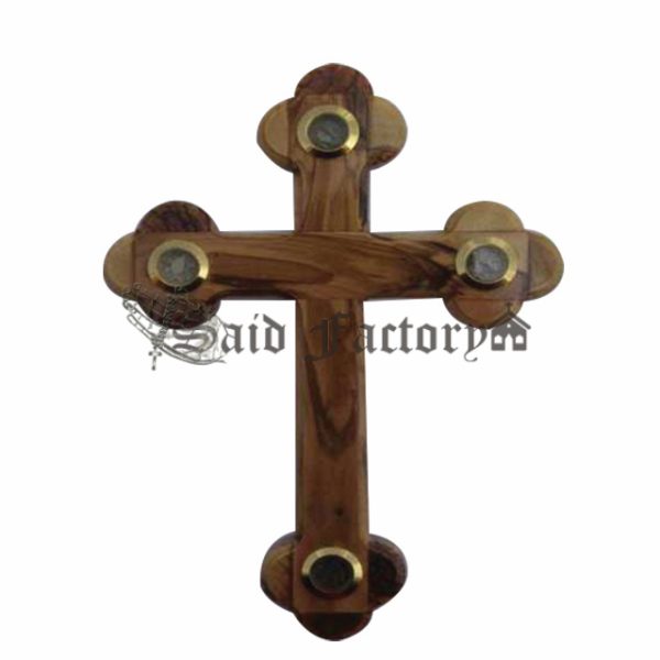 olive wood hanging orthodox cross with four elements