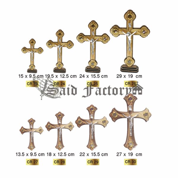olive wood hanging and standing crosses engraving