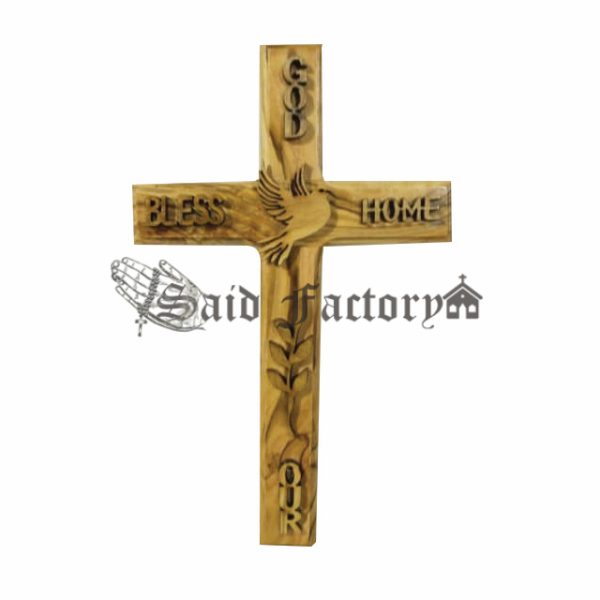 olive wood dove cross wall hanging, with god bless our home