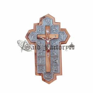 Olivewood crucifix with metal corpus and stations of the crosssize