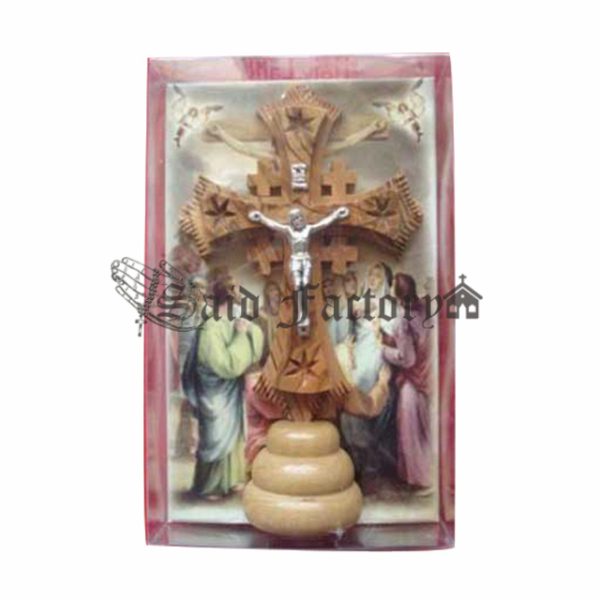 olive wood terra Santa standing cross 13 cm with gift box