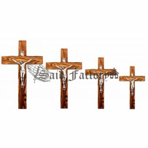 olive wood catholic cross with metal Jesus