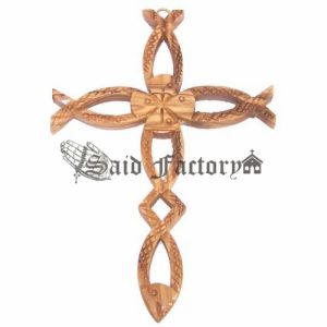 olive wood fish cross hand carved