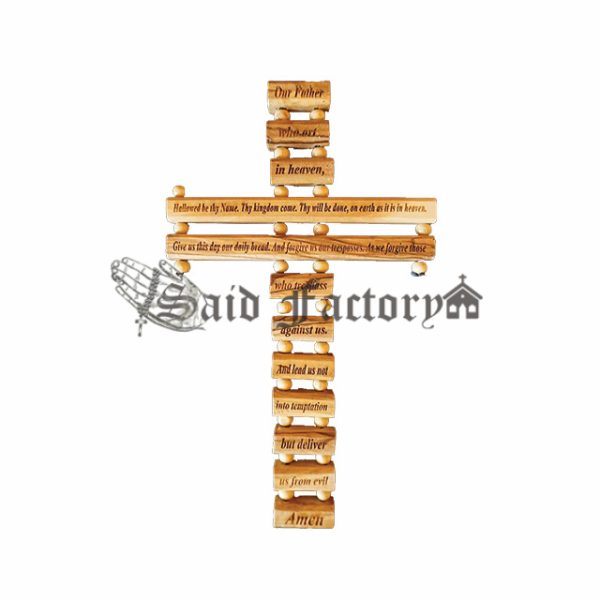 olive wood lord prayer cross "our father cross?