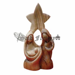 olive wood holy family statue with star behind hand carving