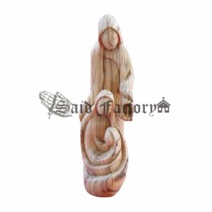 hand made olive wood modern holy family holding lamp carving