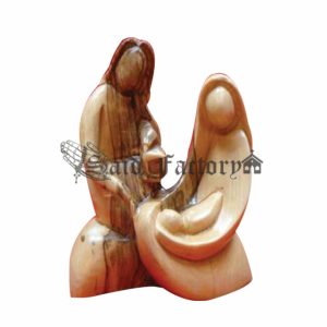 olive wood holy family with lamp carving