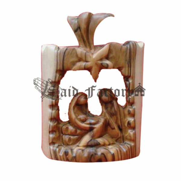 olive wood faceless holy family figure with star of Bethlehem