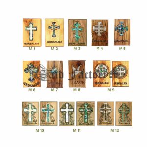 olive wood hand made fridge magnets with mother of pearl