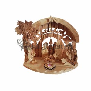 olive wood Bethlehem nativity scene with holy incense