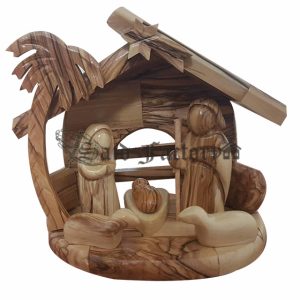 olive wood nativity set Christmas decoration with plain holy family