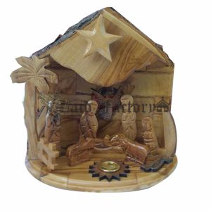 olive wood musical bark nativity scene with hand carved figures