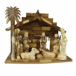 olive wood silent nativity set hand carved in Bethlehem